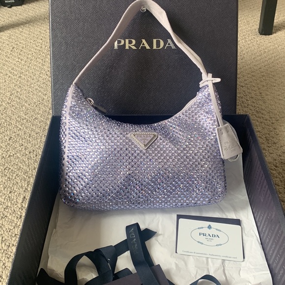 Authentic Iconic Lavender Prada Satin Mini Bag With Crystals - Picture 5 of 9